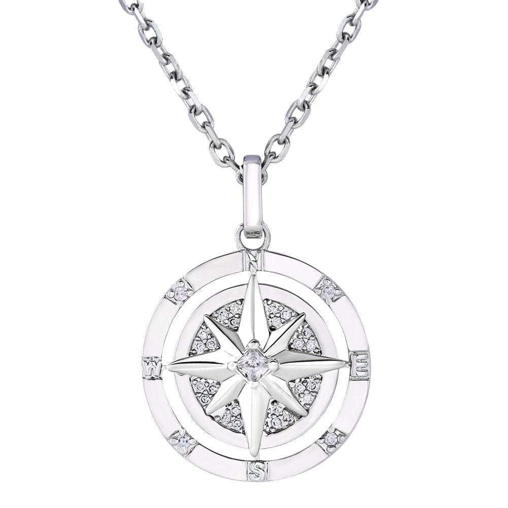 Iced Out Compass Pendant Necklace In White Gold14k Goldrose Gold