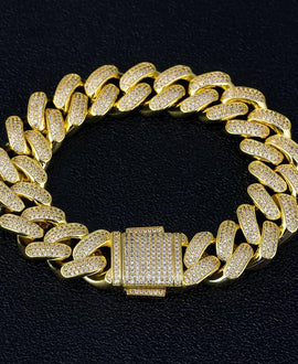 Wholesale Hip Hop Miami Cuban Bracelet With Iced Out Zirconia Diamond Plated 14k 18k Gold For Men
