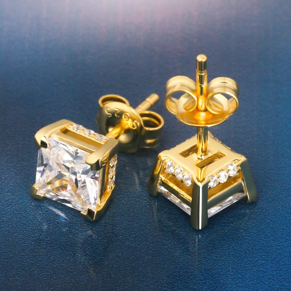 S925 Princess CZ Stud Earrings Plated 14K Gold -KRKC Wholesale
