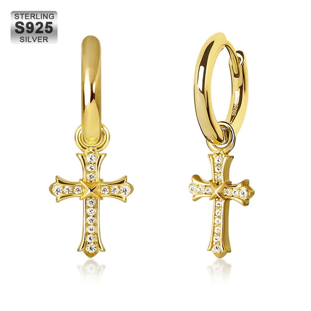 925 Sterling Silver Iris Hoop Dangle Cross  Earrings -KRKC Wholesale