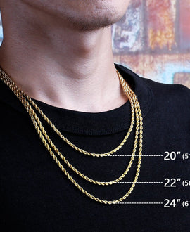 Wholesale Rope Chain 3mm Stainless steel with 18k gold plating