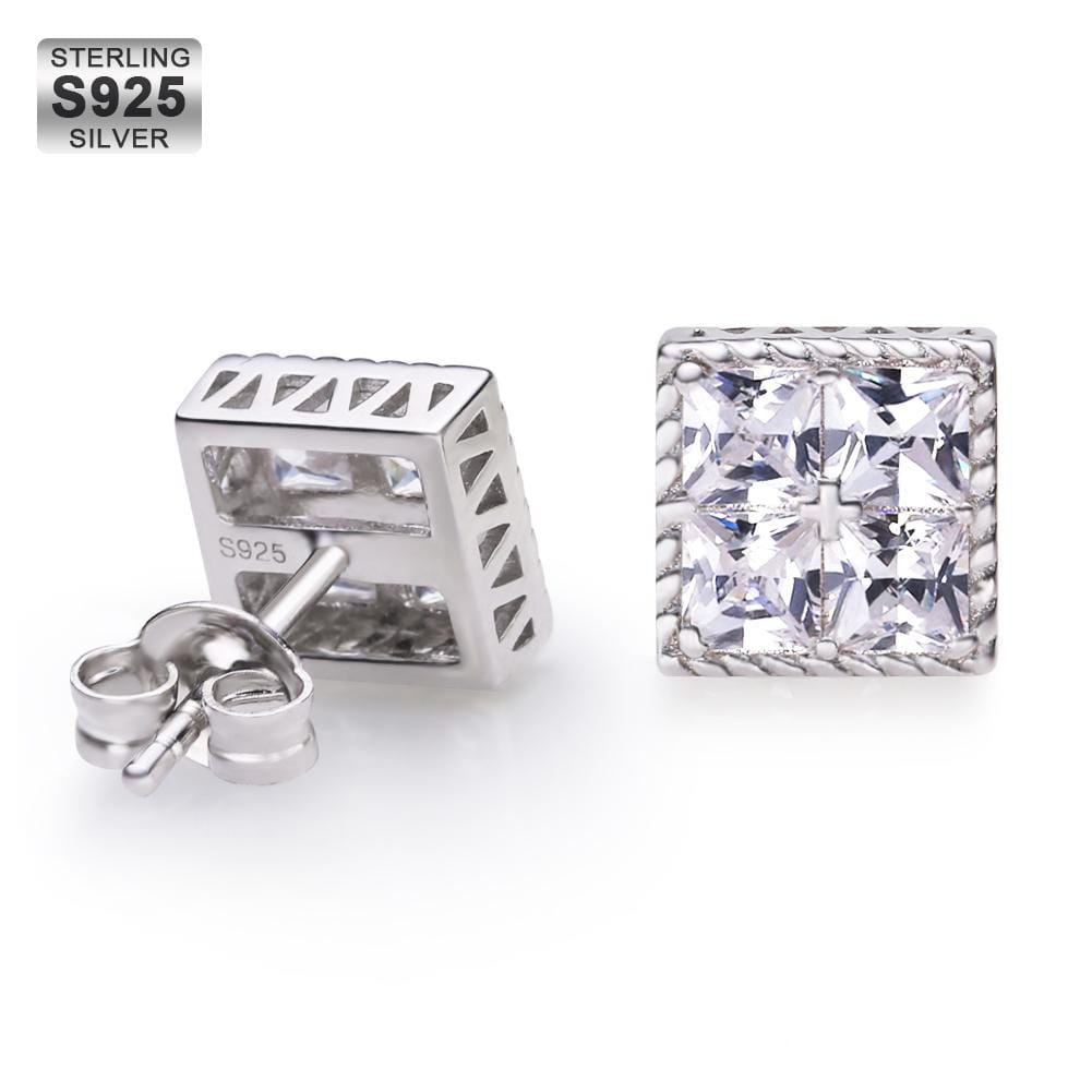 S925 Square Cubic Zirconia Stud Earrings -KRKC Wholesale