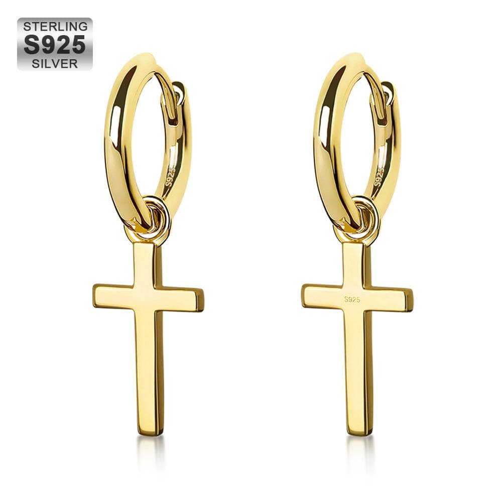 925 Sterling Silver Hoop Earrings with Dangle Cross -KRKC Wholesale