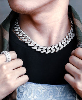 Wholesale Hip Hop Necklaces 18mm Cuban Link Chain Iced Multi Layer 5A CZ Diamond in White Gold