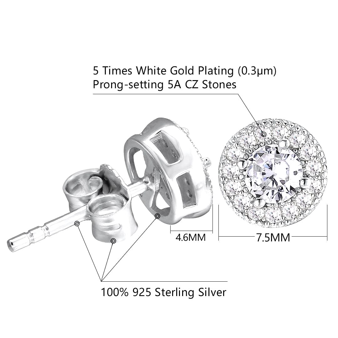 925 Sterling Silver Mens Iced Round Stud Earrings -KRKC Wholesale