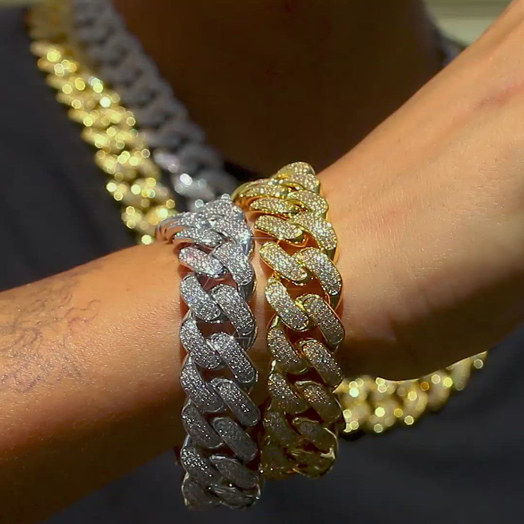 Hip Hop Iced Out Miami Cuban Bracelet Plated Gold For Wholesale video