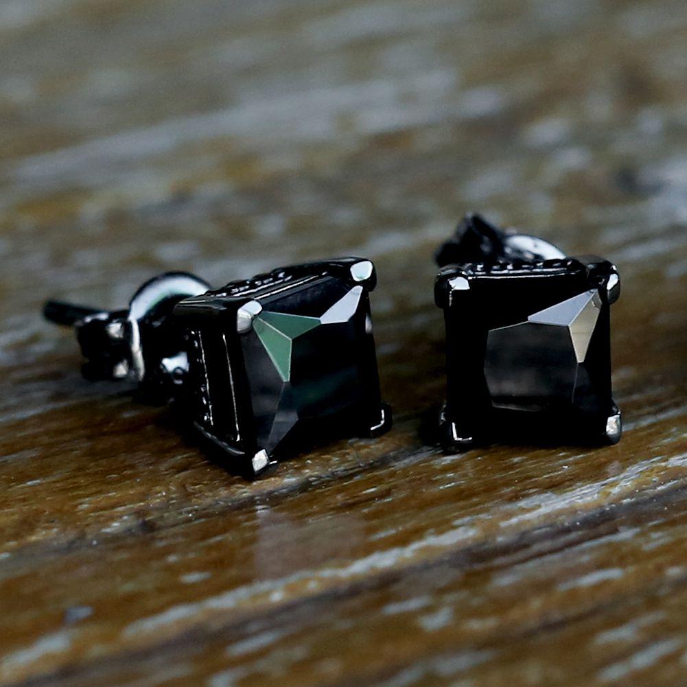 Black Diamond Stud Earrings for Men in Black Gold KRKC