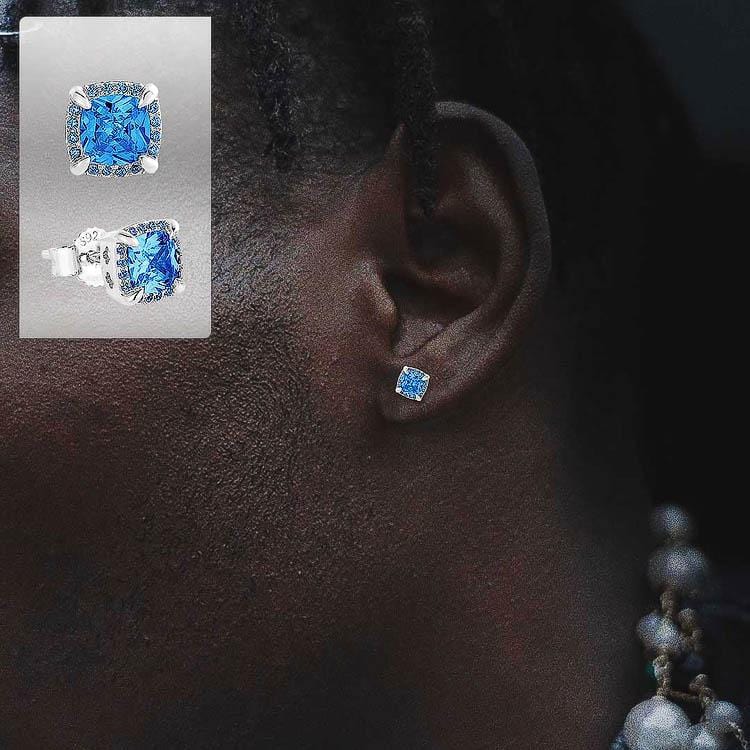 Wholesale 925 Sterling Silver Stud Earrings Iced Square Princess Cut Diamond CZ Stud Men's Earrings