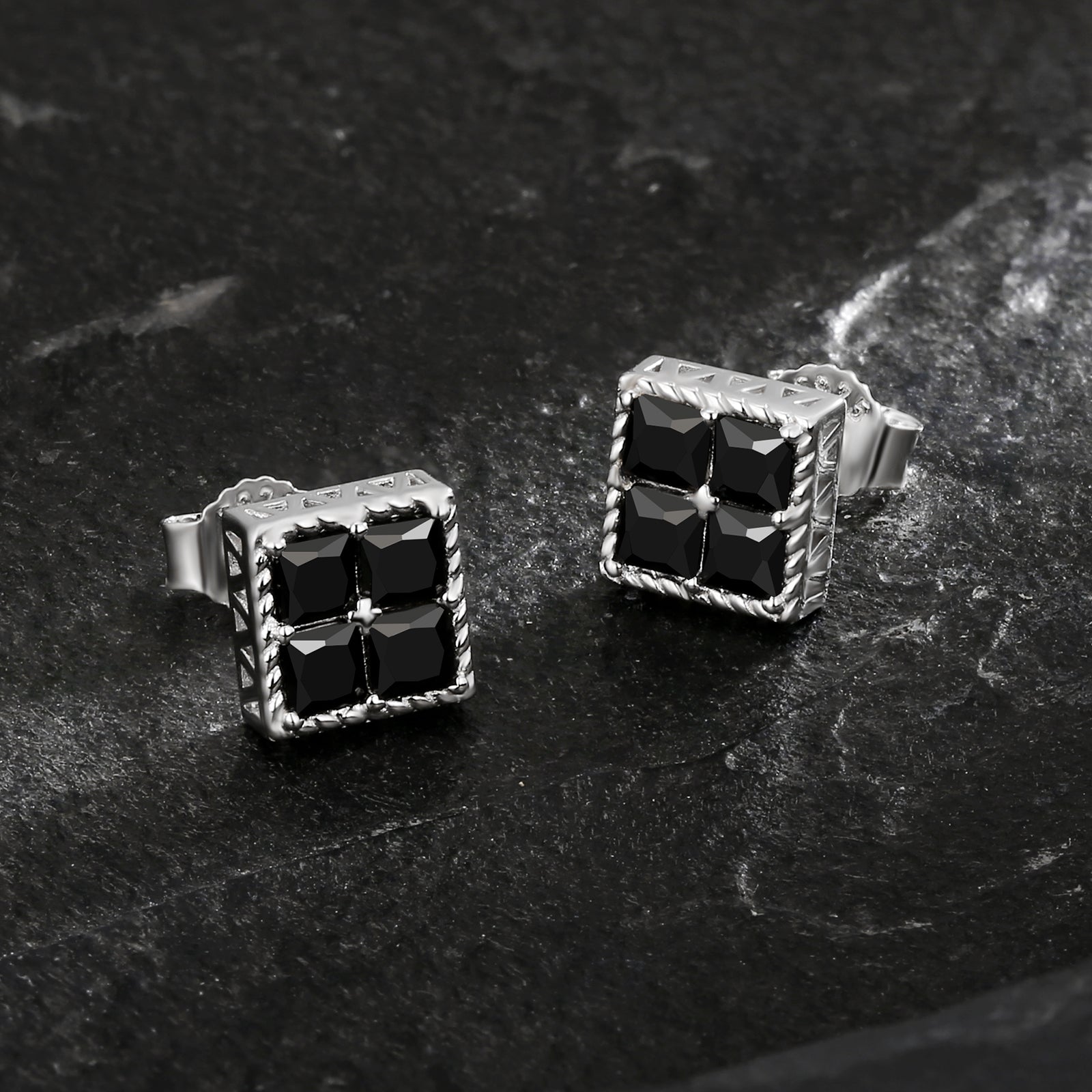 Wholesale Men's Earrings Square Black CZ Iced Stud Earrings for Men