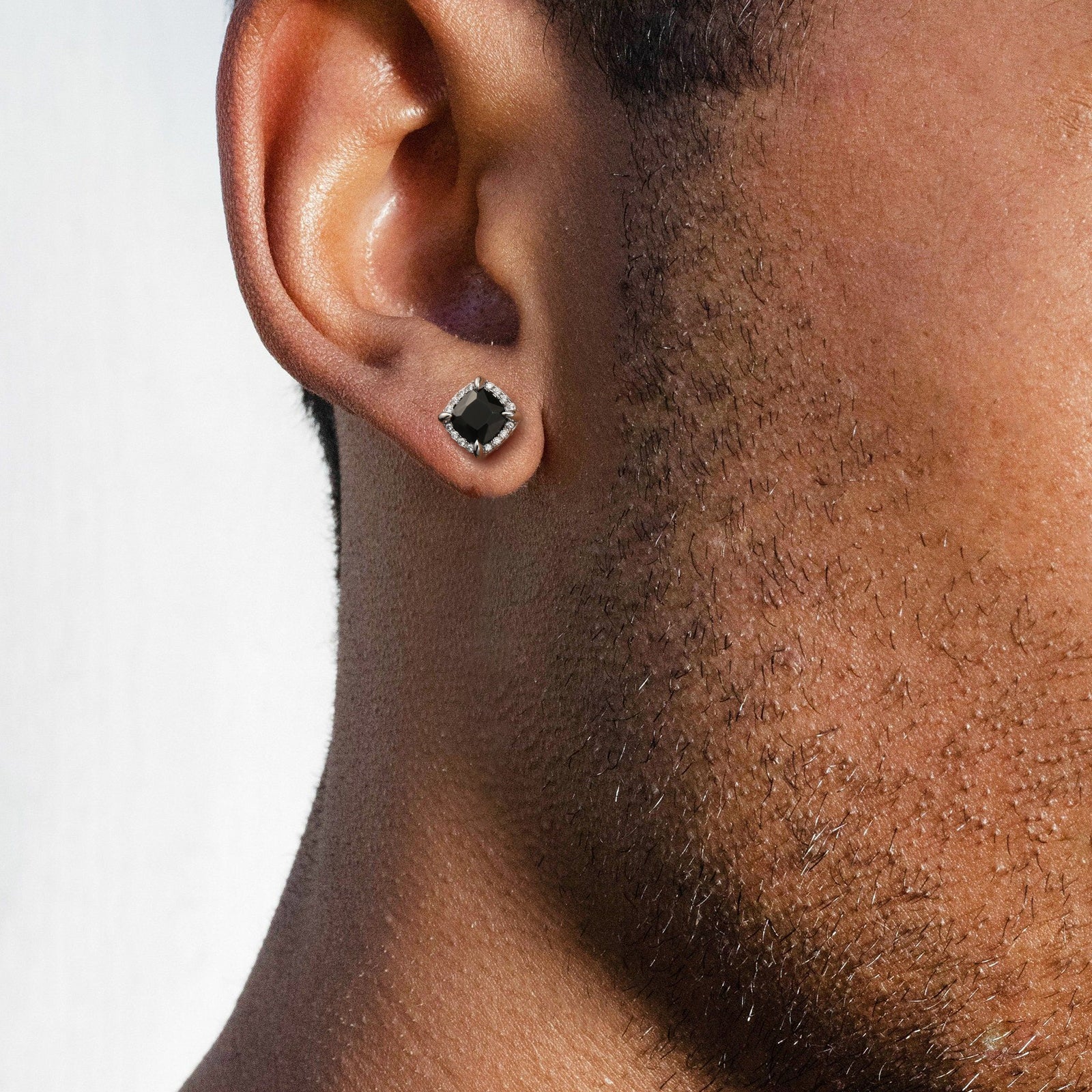 Wholesale Men's Earrings Square Black CZ Prong Setting Stud Earrings for Men