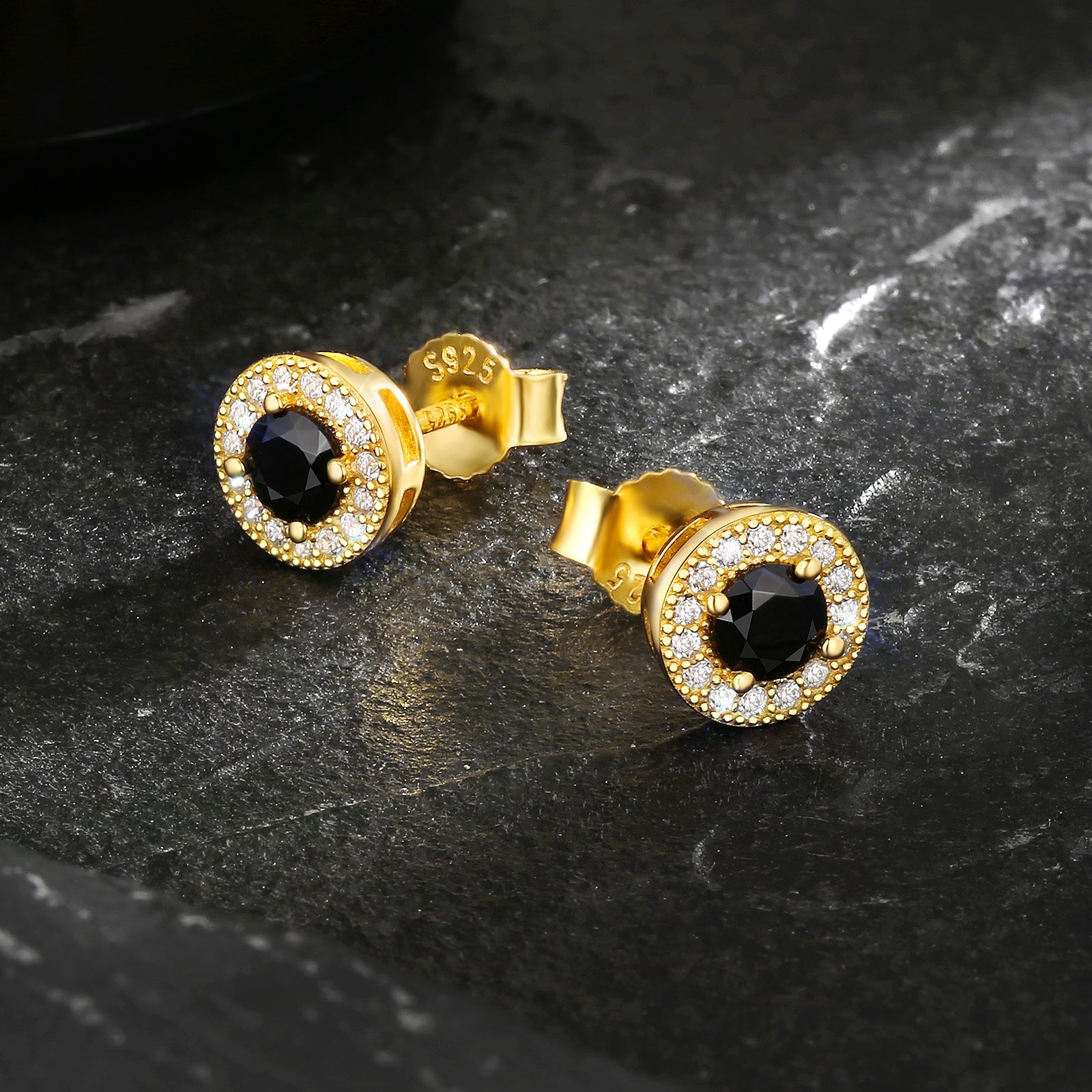 Wholesale Men's Earrings 7.5mm Black Round Iced Stud Earrings for Men