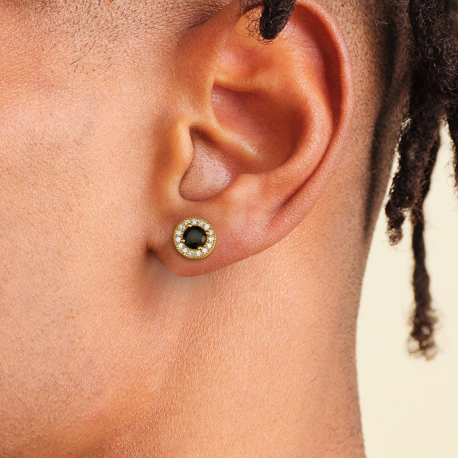 Wholesale Men's Earrings 7.5mm Black Round Iced Stud Earrings for Men