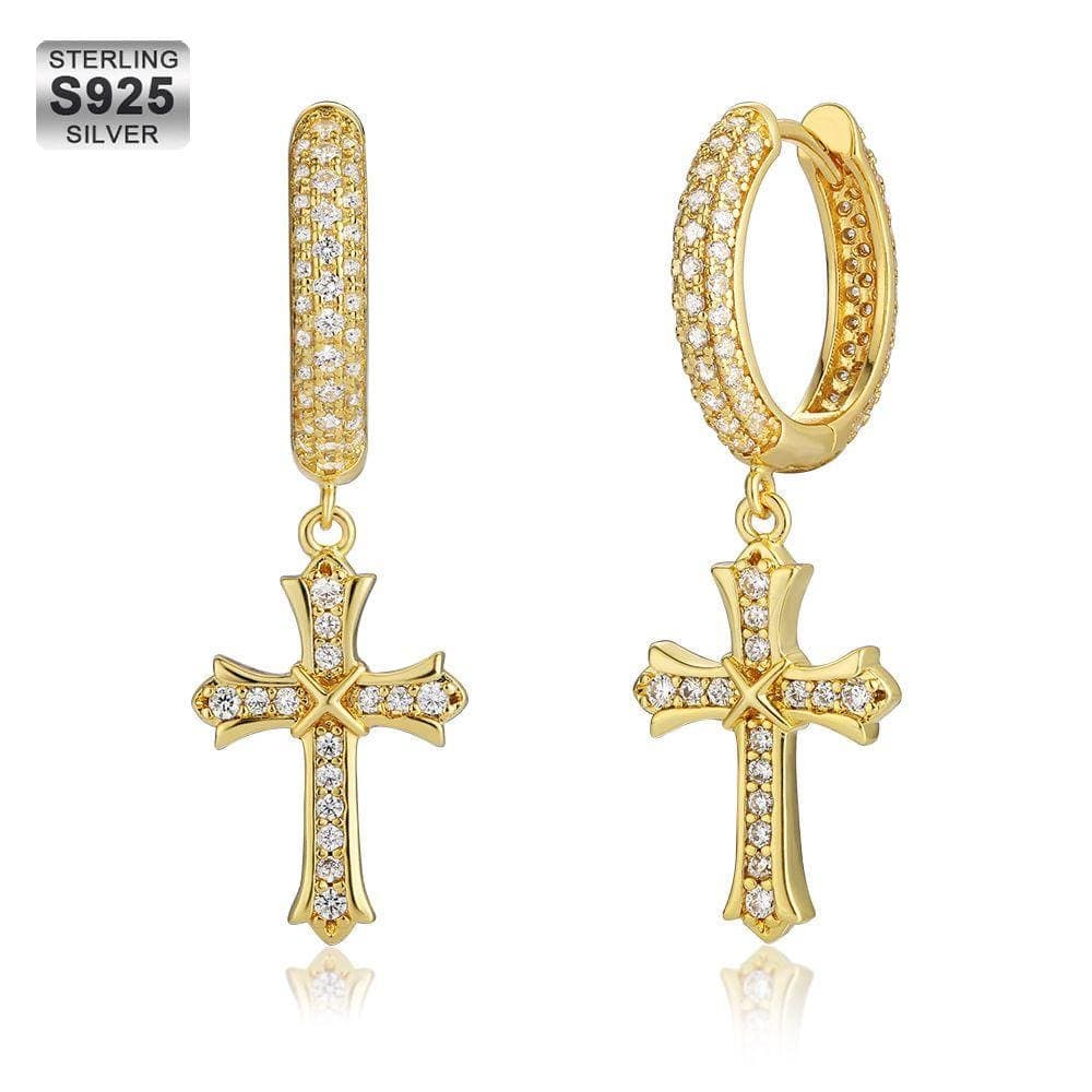 Iced Out Hoop Earrings for Men with Diamond Dangle Cross