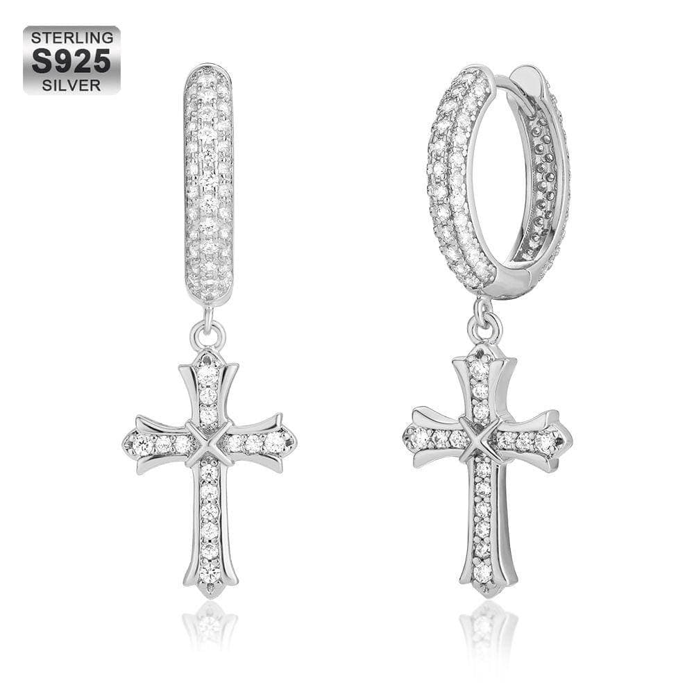 Iced Out Hoop Earrings for Men with Diamond Dangle Cross