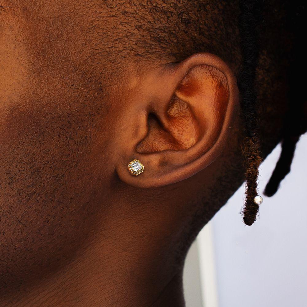 Emerald Cut Diamond Stud Earrings for Men KRKC