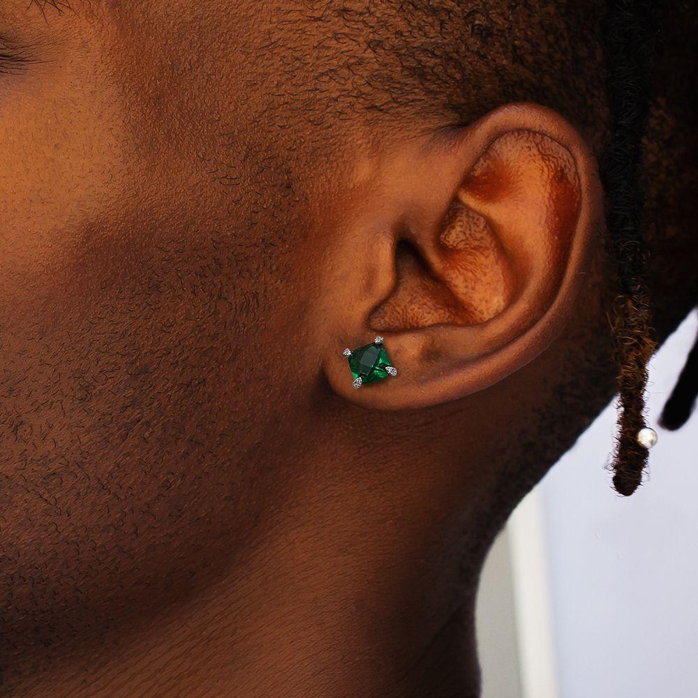 May Birthstone Emerald Stud Earrings for Men KRKC