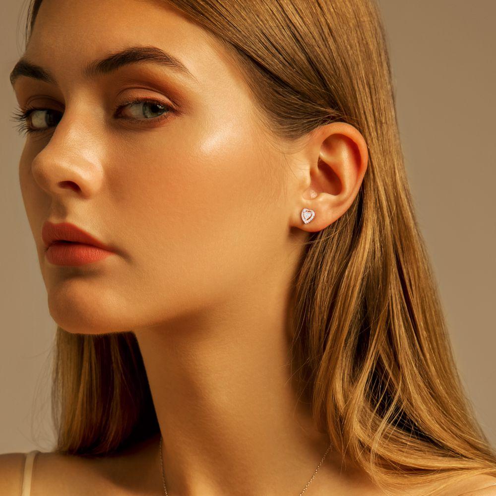 Wholesale Hollow Diamond Heart Stud Earrings for Women in Rose Gold