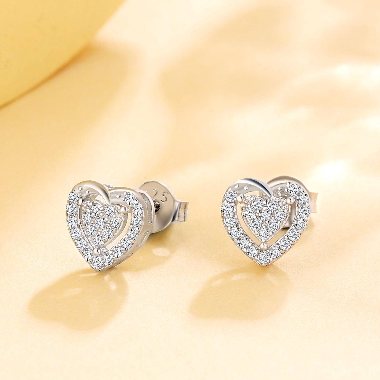 Wholesale Hollow Diamond Heart Stud Earrings for Women in Rose Gold