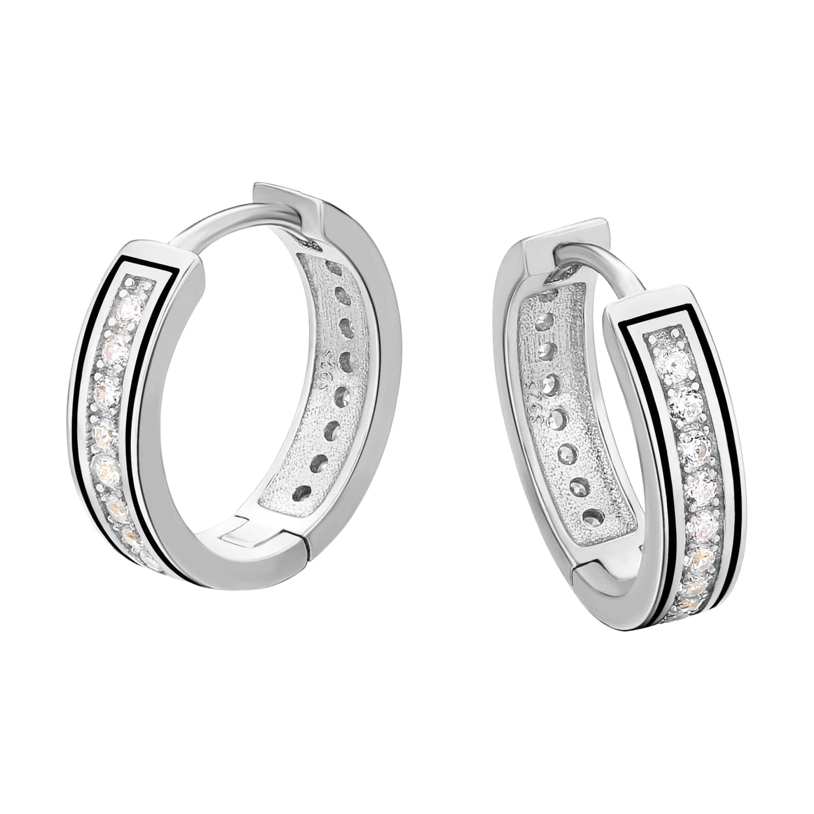 Whlosale Mens Earrings 15mm Iced Out Sterling Silver Diamond Round Hoop