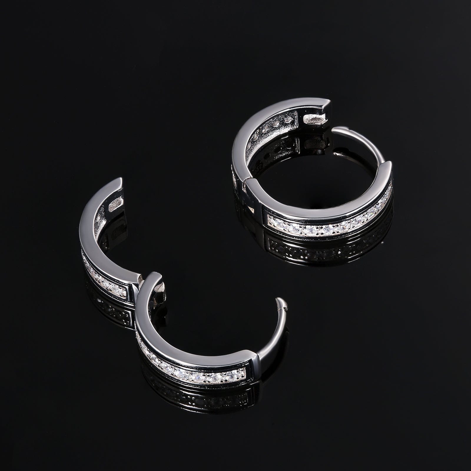 Whlosale Mens Earrings 15mm Iced Out Sterling Silver Diamond Round Hoop