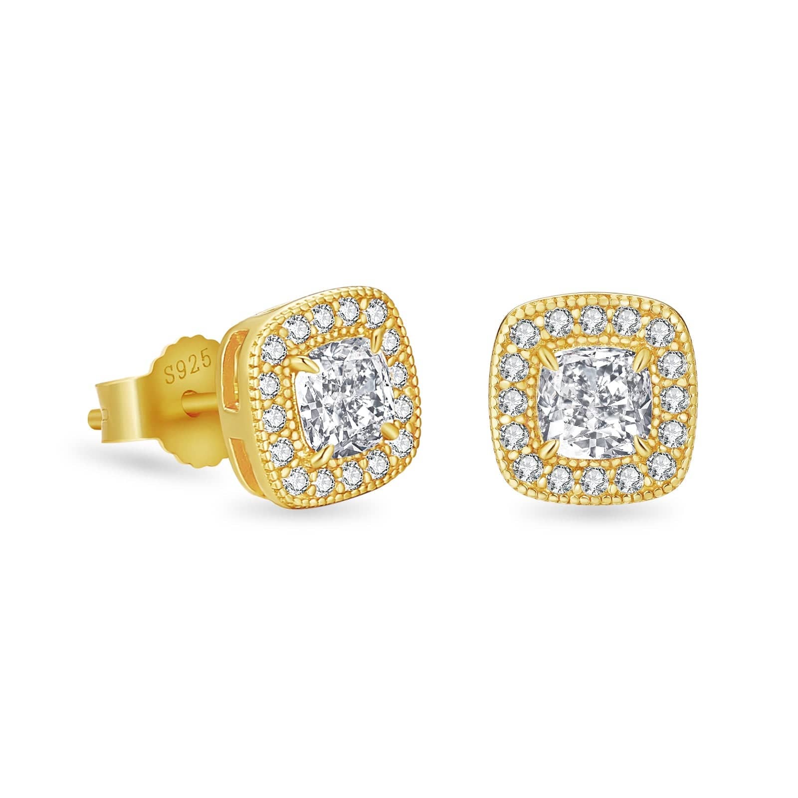 Iced Stud Earrings CZ Stone for Men and Women in 14K Gold / White Gold