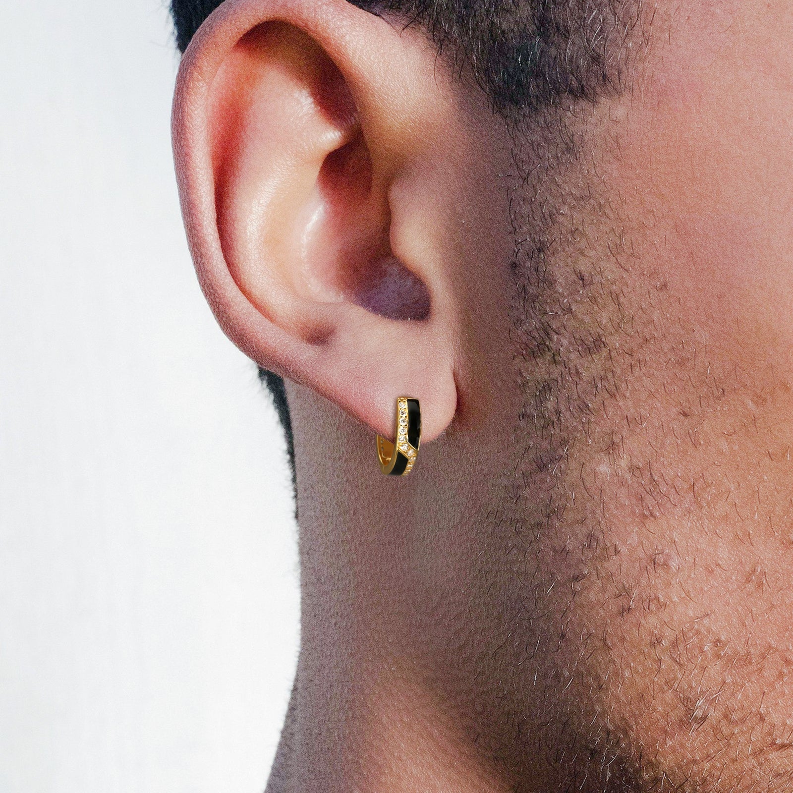 Wholesale Men's Earrings 15mm Iced Black Hoop Earrings for Men
