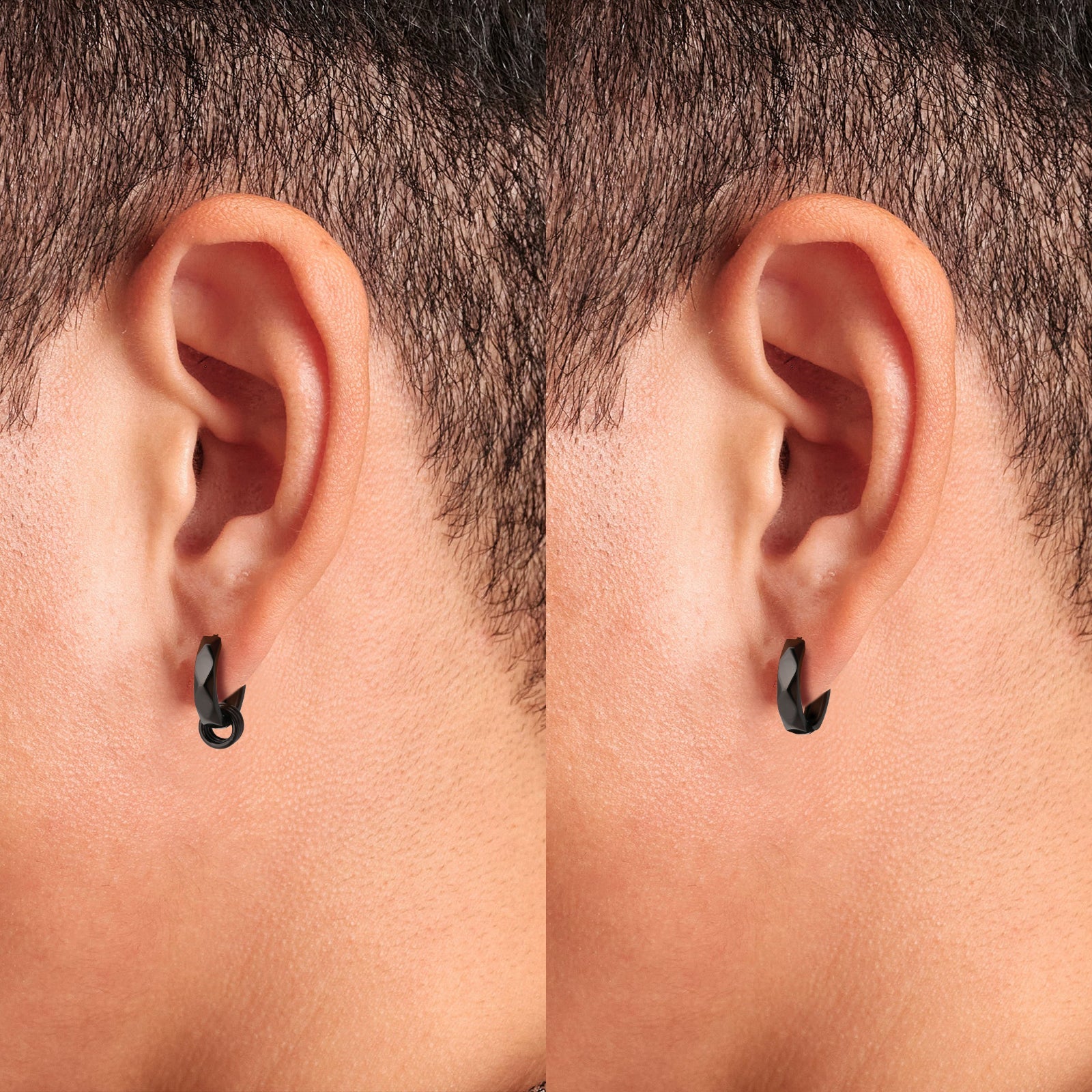 Wholesale Men's Earrings 15mm 2in1 Black Mens Hoop Earring with Detachable Rings 925 Sterling Silver