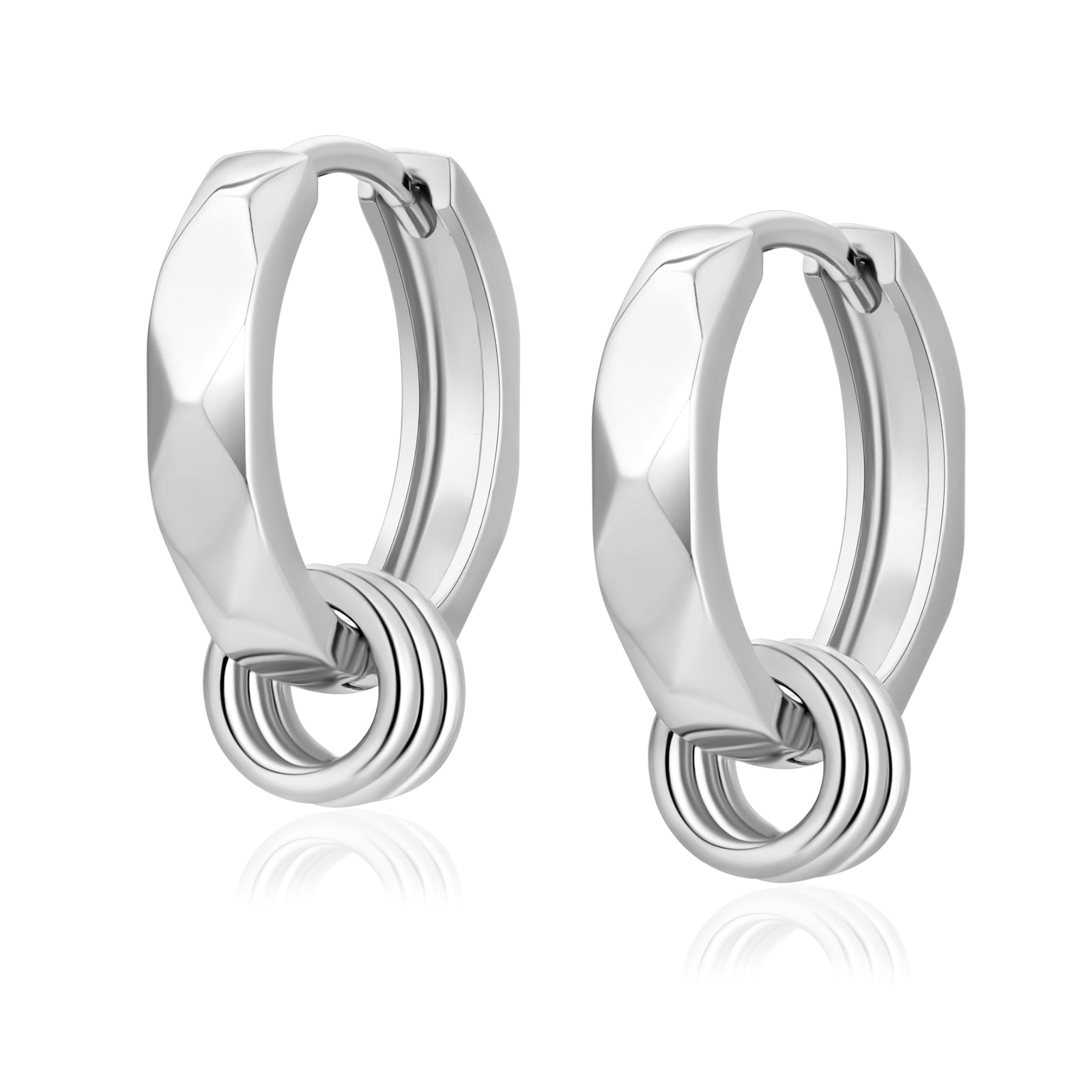 Wholesale Men's Earrings 15mm 2in1 Mens Hoop Earring with Detachable Rings 925 Sterling Silver