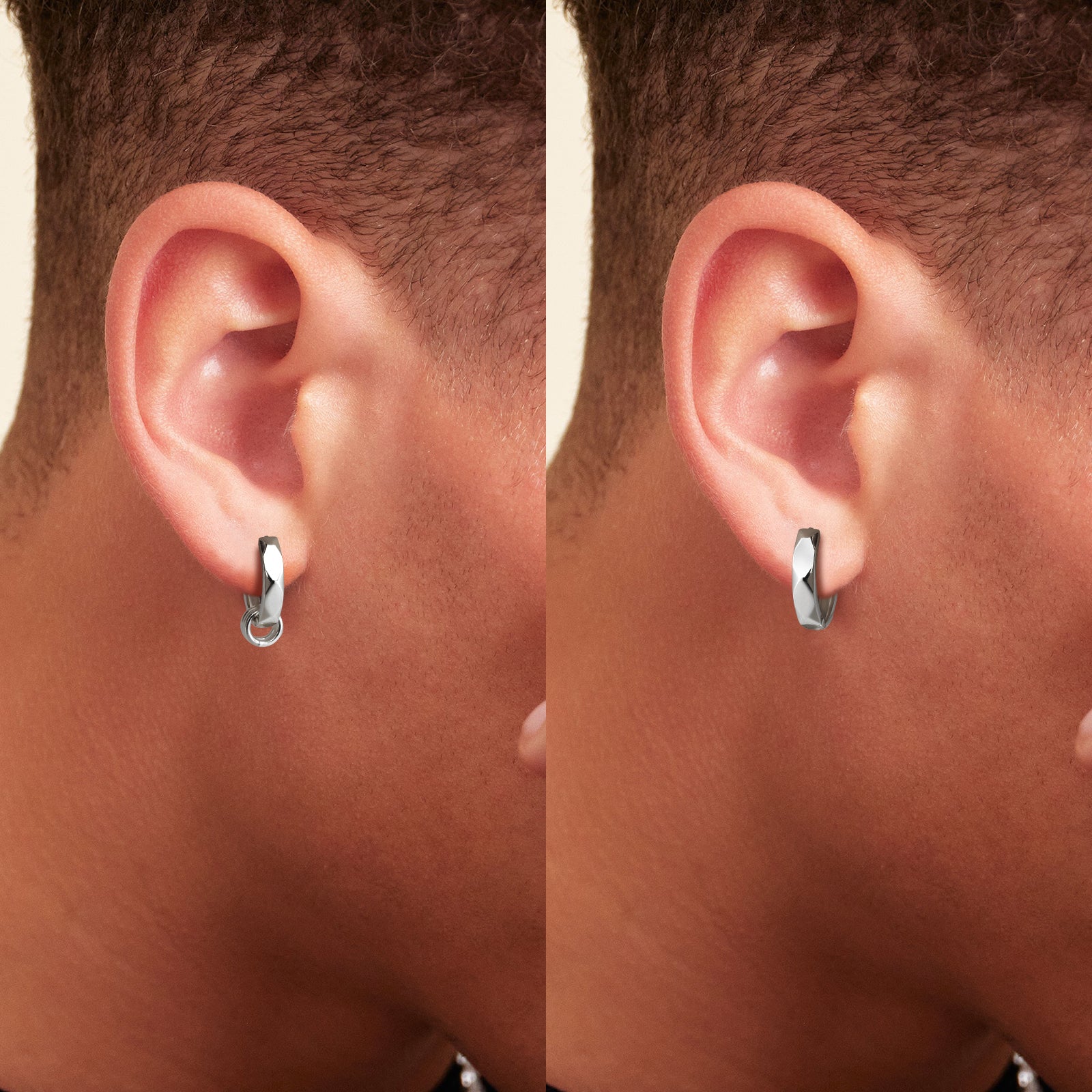 Wholesale Men's Earrings 15mm 2in1 Mens Hoop Earring with Detachable Rings 925 Sterling Silver