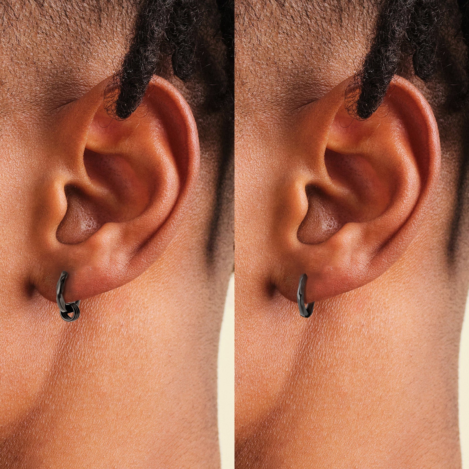 Wholesale Men's Earrings 15mm 2in1 Black Mens Hoop Earring Twisted with Detachable Rings 925 Sterling Silver