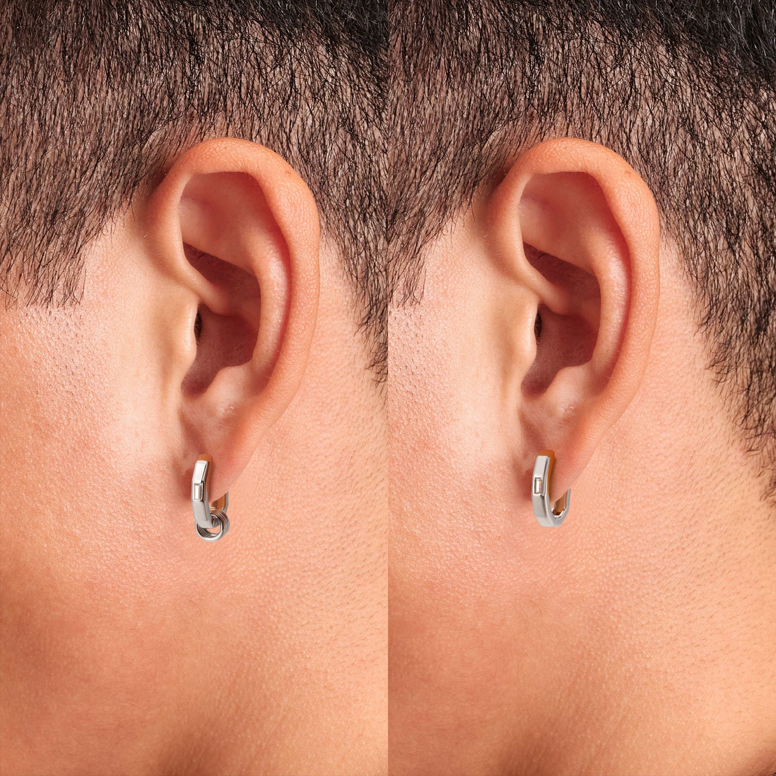 Wholesale Men's Earrings 15mm 2in1 Hoop Earrings Diamond Polygon with Detachable Rings 925 Sterling Silver