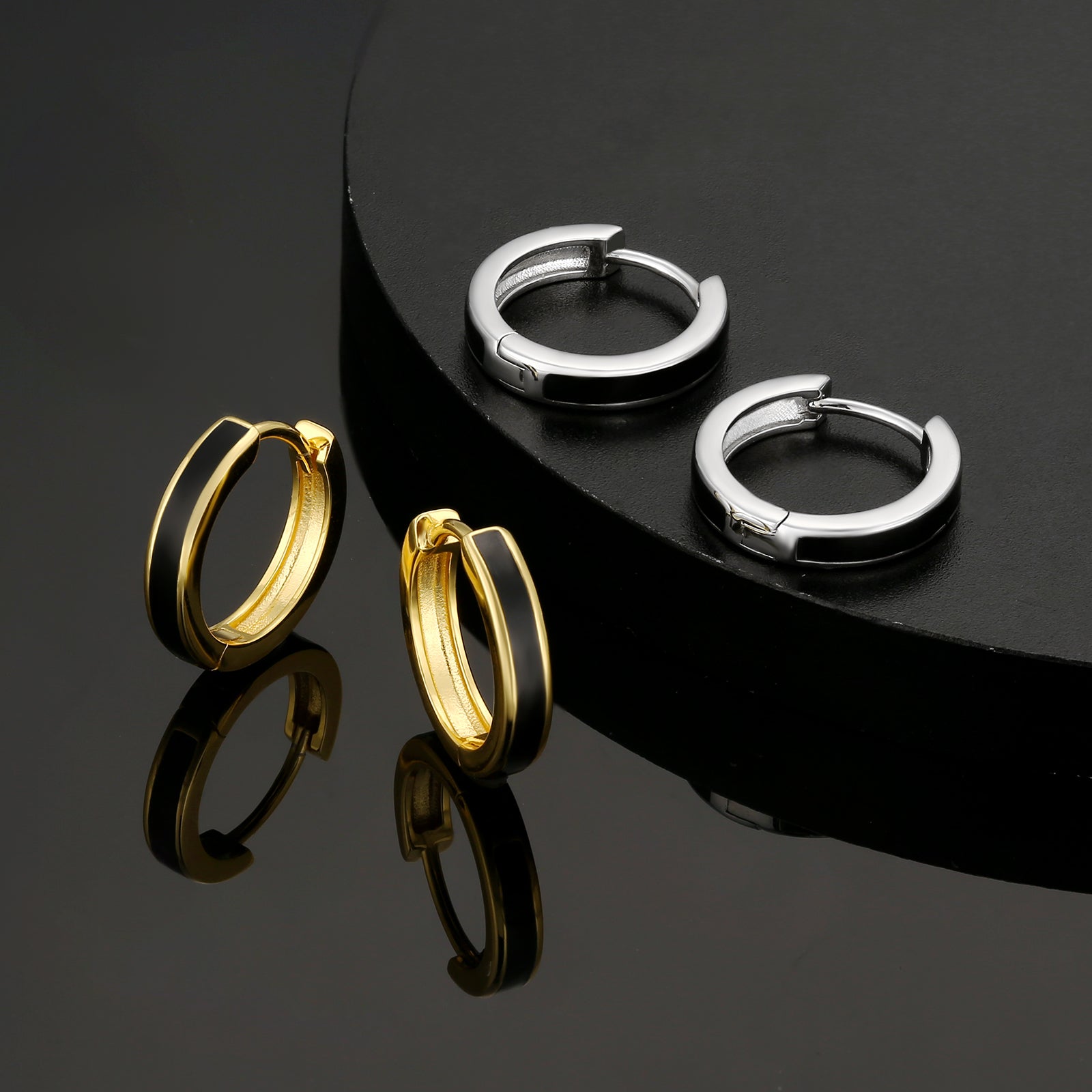 Wholesale Men's Earrings 15mm Sleek Black Hoop Earrings for Men