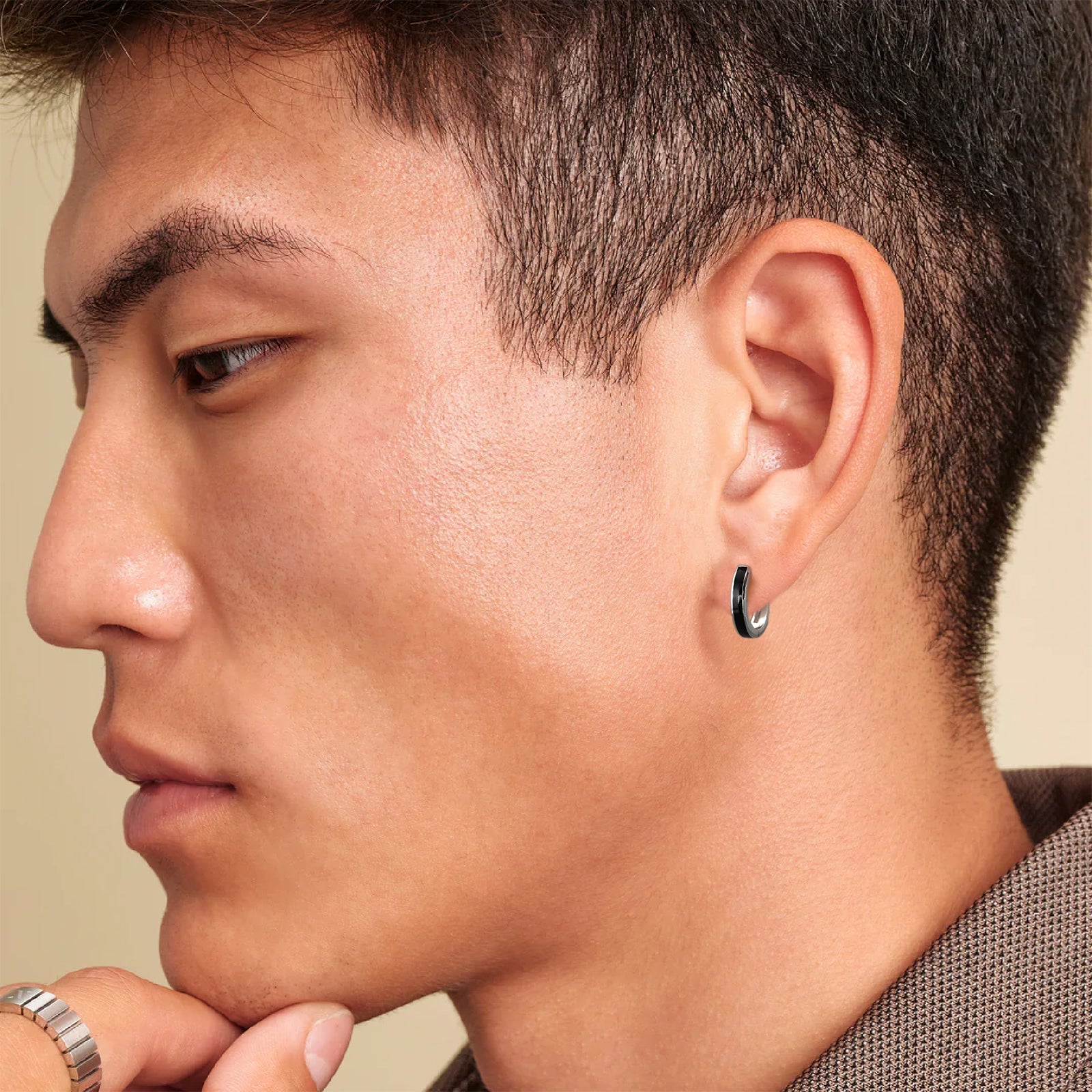 Wholesale Men's Earrings 15mm Sleek Black Hoop Earrings for Men