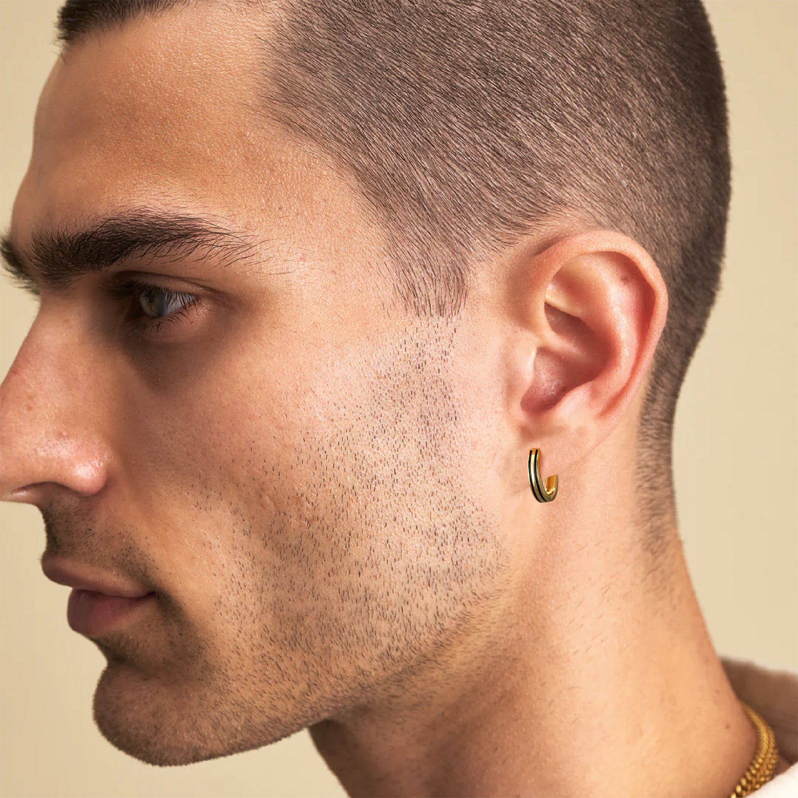 Wholesale Men's Earrings 15mm Sleek Black Stripe Hoop Earrings for Men