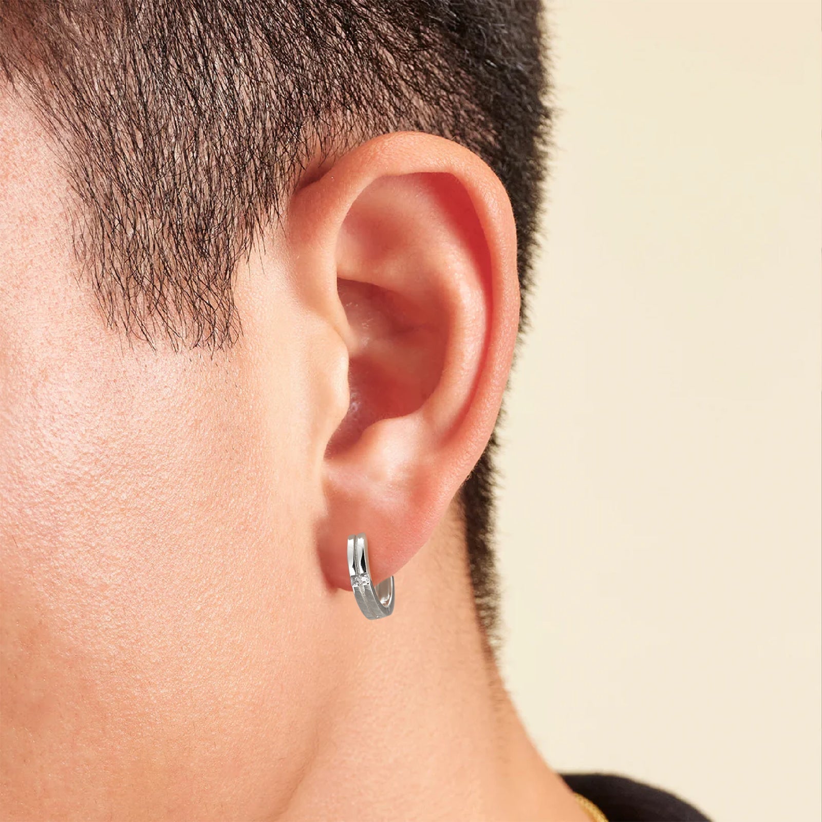 Wholesale Men's Earrings 15mm Iced Round Hoop Earrings for Men