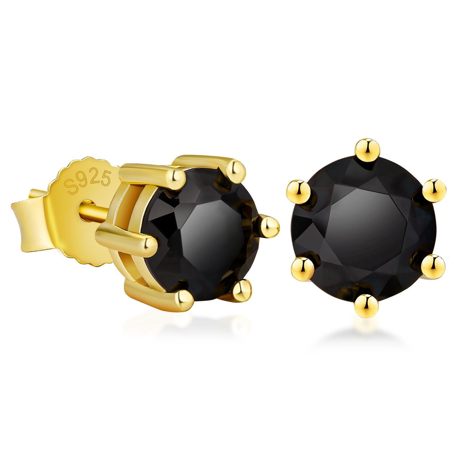 Wholesale Men's Earrings 6mm Black CZ Stone Round Iced Stud Earrings for Men in 14K Gold/ White Gold