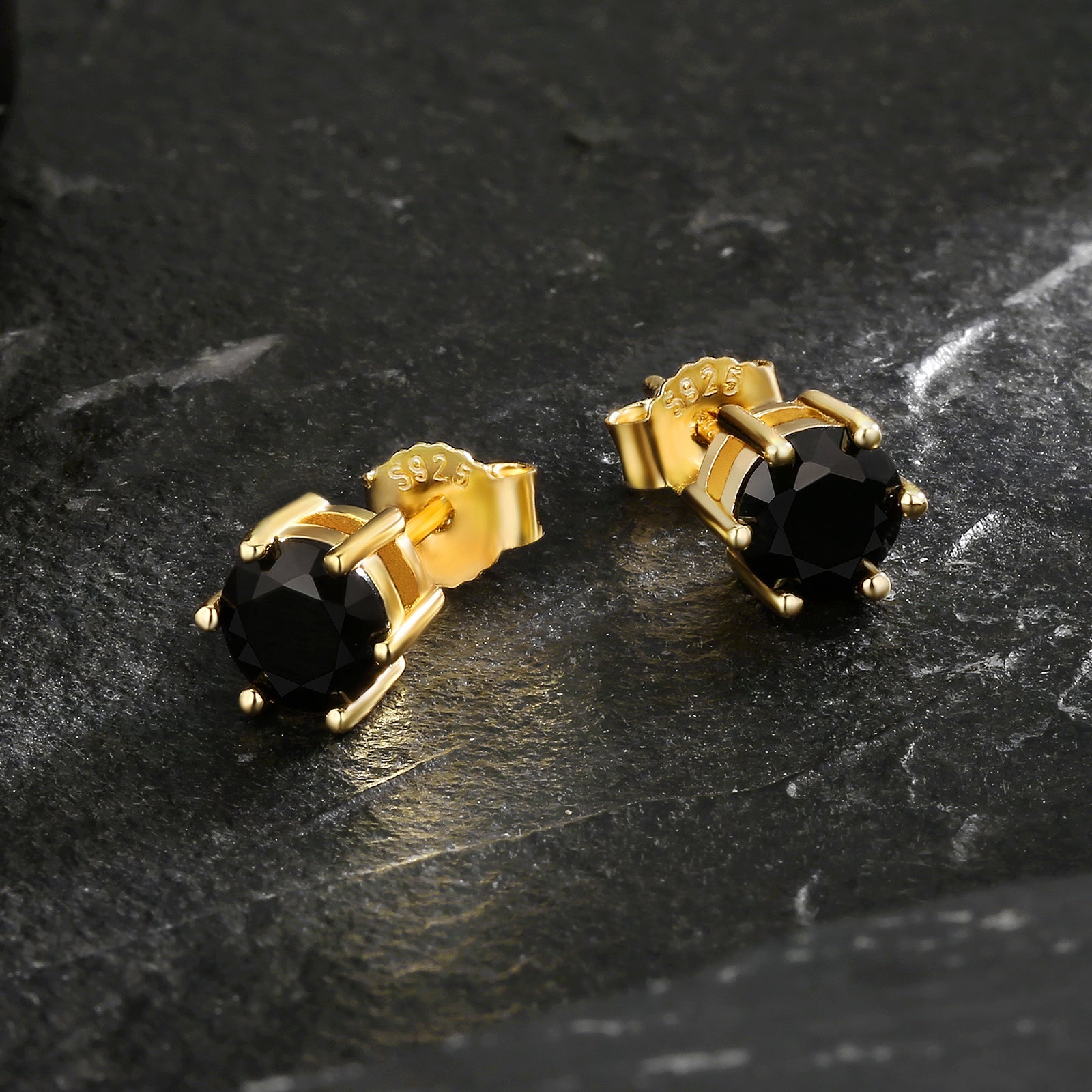 Wholesale Men's Earrings 6mm Black CZ Stone Round Iced Stud Earrings for Men in 14K Gold/ White Gold