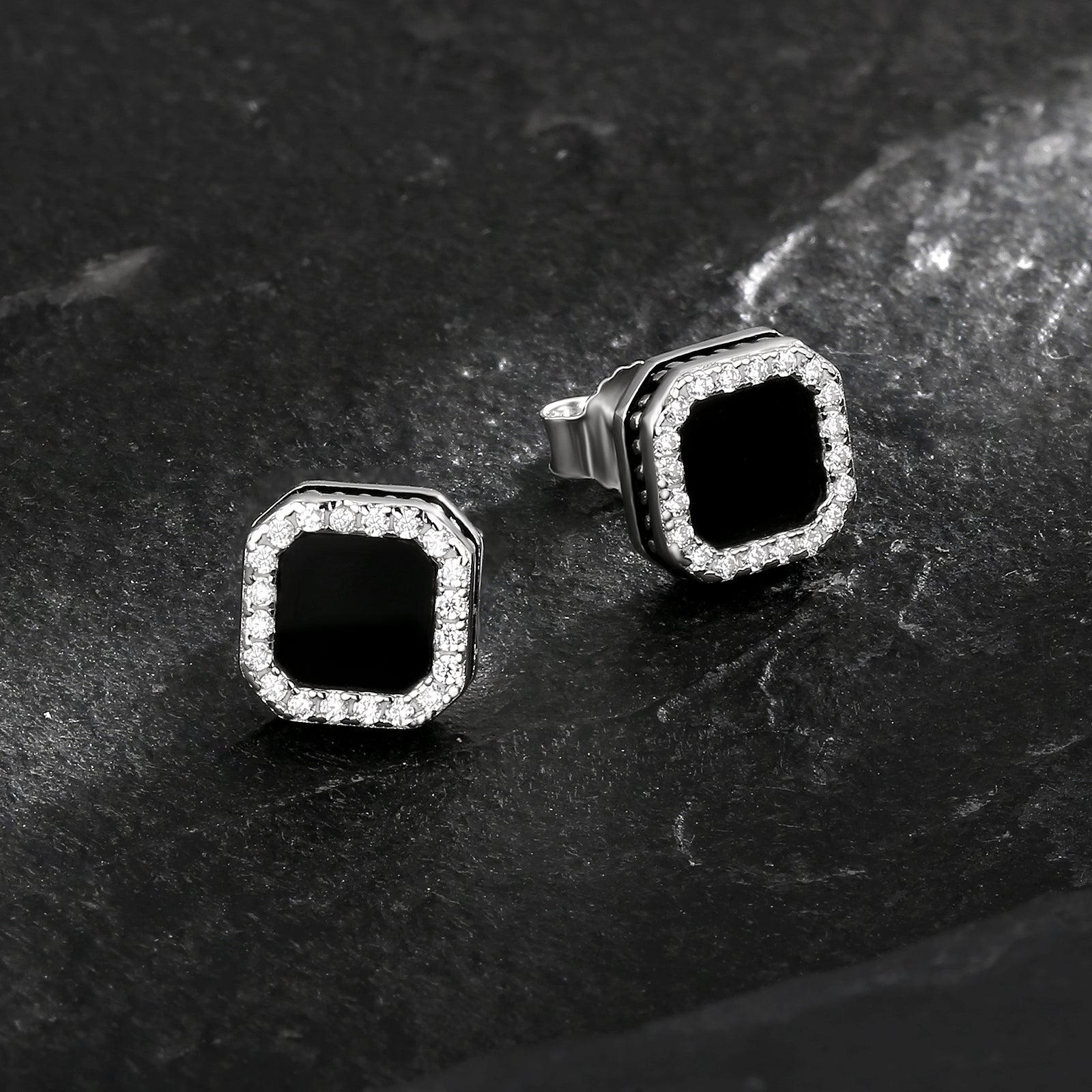 Wholesale Men's Earrings Square Black Iced CZ Stud Earrings for Men