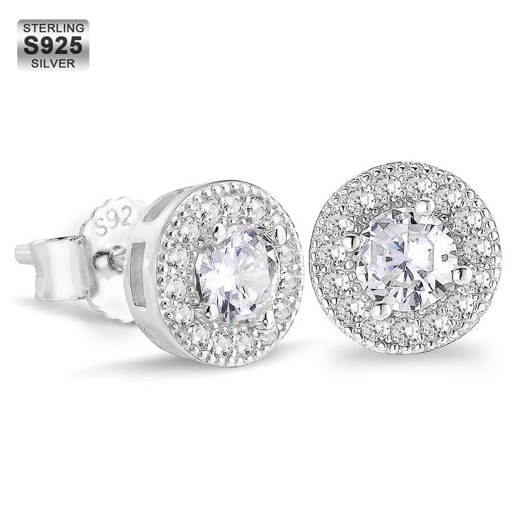 925 Sterling Silver Mens Iced Round Stud Earrings -KRKC Wholesale