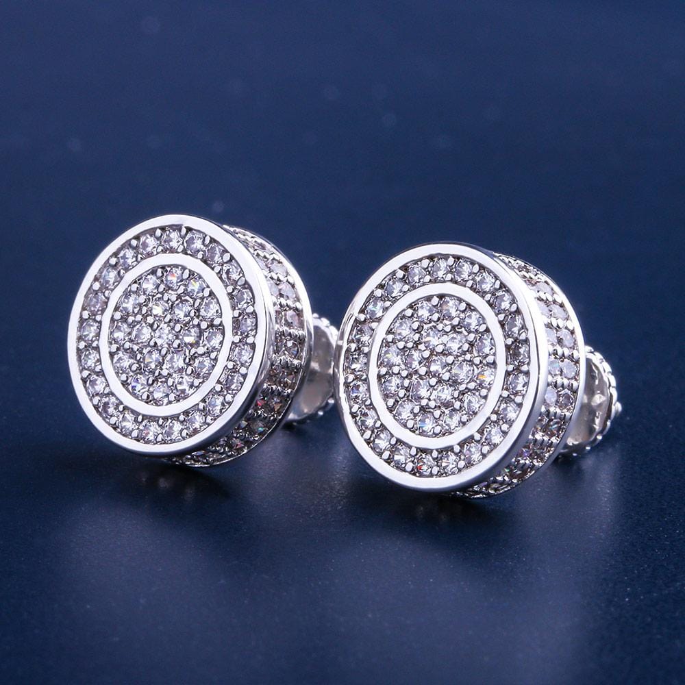 925 Sterling Silver Iced Round Shape Stud Earrings -KRKC Wholesale